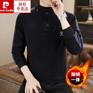 皮爾卡丹刺繡拼接衛(wèi)衣男士秋冬2025新款加厚奧粒絨立領(lǐng)長袖打底衫保暖上衣 黑色 M 95-115斤
