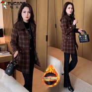 啄木鳥(niǎo)（TUCANO）中年媽媽格紋毛呢外套女中長(cháng)款2025冬季新款洋氣加絨加厚呢子大衣 785#紅格 M