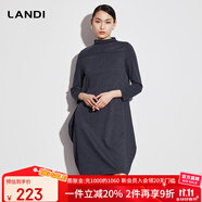 藍地（LANDI）羊毛連衣裙女秋冬新款九分袖設計感小眾裙子 藏青色 M