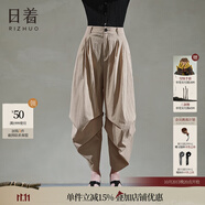 日著原創(chuàng)設(shè)計(jì)女裝2024夏季新款寬松輕薄拼接醋酸棉感八分休閑褲子 尋咖 S