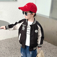 男童棒球服外套春秋款2025新款寶寶秋裝夾克兒童秋季男孩衣服上衣 黑色 外套 90 cm（建議身高85cm左右）