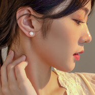 墨利亞（Meliades）s925貝珠珍珠耳釘 氣質(zhì)時(shí)尚流行炫彩耳飾 銀耳釘 禮物女生閨蜜 s999純銀 淡水珍珠耳釘女_8MM