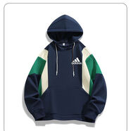 ADIDAS TECHFIT阿迪達斯三葉草運動(dòng)連帽衫情侶拼接直插口袋連帽衛衣男女大碼小清 深藍色 S 建議90-105斤