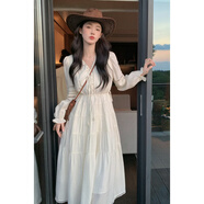 木清清早初秋新款今年流行小香風(fēng)茶系穿搭溫柔系炸街奶乖?xún)杉籽b裙子女 香草米白連衣裙【馬甲套裝女/炸街洋氣兩件套/裙子套 S 【輕熟風(fēng)港味套裝復古chic/小個(gè)子顯高輕奢/別