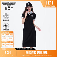 BOY LONDON【微風(fēng)晚課】夏抑菌涼感長(zhǎng)裙修身顯瘦休閑連衣裙W17904 黑/米白色 S