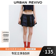 UR2025夏季新款女復(fù)古休閑花邊松緊腰短款牛仔半裙UYU850086 藍(lán)色 (偏寬松) L (XL-XXL)