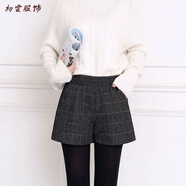 美安嘉高腰a字毛呢短褲女秋冬小個(gè)子顯瘦百搭闊腿褲年新款外穿靴褲 毛呢短褲（657灰色格子） 2XL