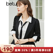 betu百圖女裝小西裝韓版職業(yè)西服收腰顯瘦春季新款九分袖外套2102T31 黑色 XS