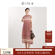 EIN【輕禮服】EIN言小黑裙中長(cháng)款絲棉短袖蕾絲連衣裙女2024夏季新款 煙粉 S