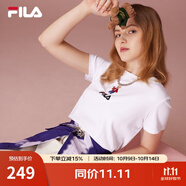 斐樂(lè )（FILA）官方女士短袖T恤夏印花運動(dòng)女裝針織短袖套頭衫小熊T刺繡上衣 標準白-WT M 165/84A
