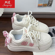 雙星（DOUBLE STAR）百搭小白鞋2025秋季新款潮流女鞋小眾外穿內增高網(wǎng)紅透氣板鞋 粉色 36