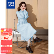 唐獅（TonLion）2025女翻領(lǐng)長袖襯衫連衣裙百搭韓版減齡高級感時髦潮 天藍 M
