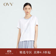 OVV春夏熱賣女裝廓形修身柔軟輕薄羅紋撞色抽象印花短袖T恤 淺藍(lán)花紋07 L