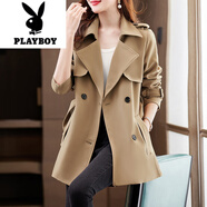 花花公子（PLAYBOY）卡其色風衣女赫本英倫小個子2025秋冬新款高級感今年流行氣質外套 卡其色 M