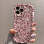凱蒂貓（hellokitty）粉底豹紋KT貓蘋(píng)果13ProMax15iPhone14軟殼奶油紋創(chuàng  )意11手機殼 KDJ01粉底豹紋kt貓【古董白奶油紋殼】 蘋(píng)果6S
