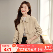 熙世界輕奢絨感粗花呢小香風(fēng)外套女小個(gè)子短款?yuàn)A克上衣新款 燕麥色 M