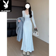 花花公子（PLAYBOY）赫本風(fēng)黑色領(lǐng)針織連衣裙子女秋冬季2025新款配大衣內搭打底長(cháng)裙 白色長(cháng)裙/連身裙子/秋冬連衣裙/秋季連衣裙/秋冬裙子/ M 45/55kg