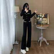 休閑褲女秋季套裝2025年新款小個(gè)子小香風(fēng)黑色休閑運動(dòng)套裝女秋季 黑色套裝 S