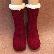 中掌柜日本代購冬暖腳寶神器女床上宿舍睡覺(jué)保暖襪子捂腳長(cháng)筒襪被窩暖足 女士酒紅色麻花35-40碼