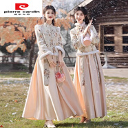 皮爾卡丹（pierre cardin）伴娘服新中式2025新款冬季加絨國風(fēng)姐妹團高端旗袍禮服裙加厚長(cháng)袖 香檳色A款加絨 S 建議83-92斤
