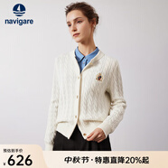 Navigare意大利小帆船女士毛衣秋冬季新款純綿羊毛長袖開衫通勤保暖外套男 科技白 M