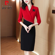 皮爾卡丹（pierre cardin）白色高端連衣裙女士夏裝2025新款包臀禮服裙感職業(yè)裙子女夏季 紅色 XL