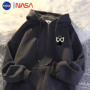 NBHD NASA港風(fēng)羅小黑卡通連帽開(kāi)衫拉鏈衛衣男女同款時(shí)尚百搭秋冬款外套 深灰色-【羅小黑】 薄款 XL