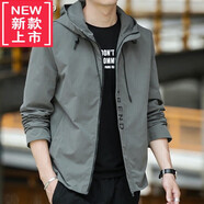 LESS IS MORE利郎夾克同款男士春秋商務(wù)夾克純色連帽休閑運動(dòng)外套新款 深灰色 M (95斤-110斤)