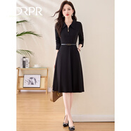 DRPR品牌女裝新品連衣裙女2025秋季新款修身顯瘦氣質(zhì)女神范長(cháng)袖裙子女 黑色 M