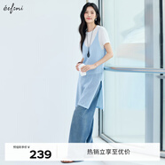 伊芙麗（eifini）伊芙麗鏤空針織吊帶背心疊穿中長款罩衫連衣裙2025夏季新款裙子 藍色 預(yù)售 M