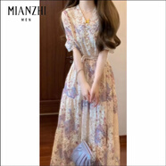 棉致法式浪漫彩色提花蕾絲拼接V領(lǐng)連衣裙收腰抽繩氣質(zhì)長裙氛圍感女裝 圖片色裙長118優(yōu)質(zhì)版 M96-110 均碼