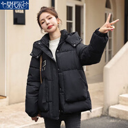 莫代爾2025新款洋氣棉服立領(lǐng)連帽寬松百搭棉衣冬季防寒棉服時(shí)尚休閑棉襖 黑色 L 115-130斤