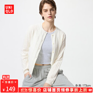 優(yōu)衣庫驚喜價女裝紐花圓領(lǐng)針織開衫/毛衣外套空調(diào)衫通勤481477 01 乳白色 XS