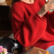 HUALIN FASHION洋氣黃針織衫2025女初秋慵懶風(fēng)粗棒針套頭毛衣外穿 紅色 3XL