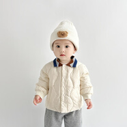 PURCOTTON全棉時代秋季和冬季兒童服的男孩和女孩，白色鴨子服溫暖的基礎(chǔ)襯 米色_翻領(lǐng)服外套 110 cm