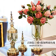 山頭林村現代輕奢感玻璃花瓶擺件客廳插花餐桌面玄關(guān)電視柜裝飾品 優(yōu)雅古銅色花瓶一套【送12支保加利亞玫瑰】
