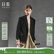 日著（rizhuo）原創(chuàng)設(shè)計(jì)女裝2025秋季新復(fù)古回潮拔色毛邊短外套高級感絨面西裝 尋黑 L