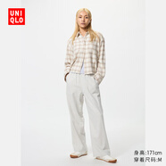優(yōu)衣庫女裝法蘭絨舒適長褲/全棉柔軟寬松直筒休閑褲 新款478849 02 淺灰色 S /155/64A