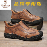 西域駱駝（VANCAMEL）特大碼男鞋45秋季新款46休閑鞋男47一腳蹬48爸爸皮鞋軟底男士單鞋 淺棕色 41