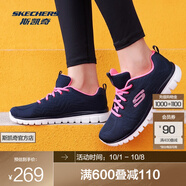 斯凱奇（Skechers）鞋運動鞋女款透氣跑步鞋媽媽鞋健步鞋輕便慢跑鞋子夏季 12615-NVHP 海軍藍色/桃紅色 36