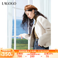 lagogo【綿羊毛】含蠶絲毛呢大衣女拉谷谷2024冬季新款圓領(lǐng)短外套 米色(T2) L