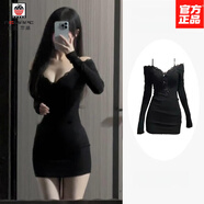 AEMAPE純欲性感蕾絲長(cháng)袖連衣裙女春季新款小眾設計感修身掐腰包臀短裙子 【版】黑色短裙 S 【女裝2024新款春款/風(fēng)情萬(wàn)種