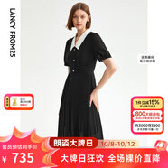 朗姿【尖貨補(bǔ)單】法式氣質(zhì)黑色襯衫裙泡泡袖百褶連衣裙女夏季新款長(zhǎng)裙 黑色2（珍珠扣飾） M 160/80A