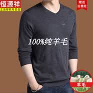 恒源祥騏驥紅純羊毛絨衫男純羊毛針織衫男雞心V領打底衫長袖T恤保暖毛衣 灰色 HYX薄V S 165碼(建議100-120斤穿)