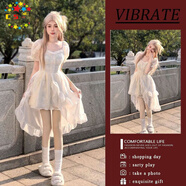 CS.LION夏季新款韓版超仙氛圍感純欲精致收腰顯瘦前短后長連衣裙短裙女潮 主圖款 S 85-95斤