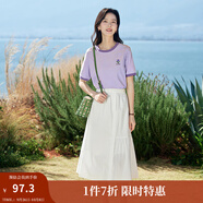 茵曼（INMAN）【冰氧吧】涼感撞色圓領短袖T恤春夏季女裝小個子時尚上衣 丁香紫 S