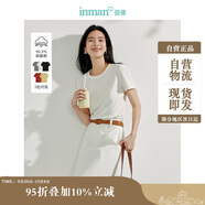 茵曼正肩女裝純色短袖t恤春夏季百搭簡(jiǎn)約基礎(chǔ)款上衣 米白色-圓領(lǐng) M