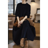 小紅書(shū)爆款2025秋冬新款女翻領(lǐng)日系燈芯絨連衣裙寬松長(cháng)款文藝風(fēng)打 海藍 S 均碼