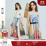 兩三事梵高文藝 藝術(shù)長(zhǎng)廊 2025夏季新款復(fù)古印花抽繩綁帶兩穿半身裙 花色 S