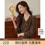 熙世界sllsky浪漫復(fù)古紅色連衣裙女秋冬法式赫本磨毛V領(lǐng)裙子高級(jí)感 褐石茶棕 L